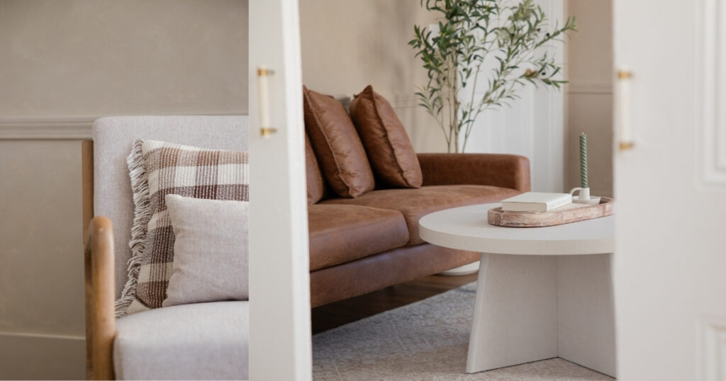 Couch and chair setups at Evermore Place--a photography and small gatherings studio in Southern Maine.