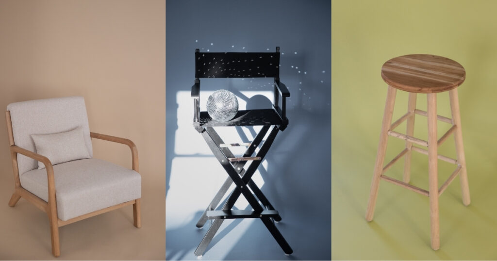 Chair options at Evermore Place--a photography and small gatherings studio in Southern Maine.