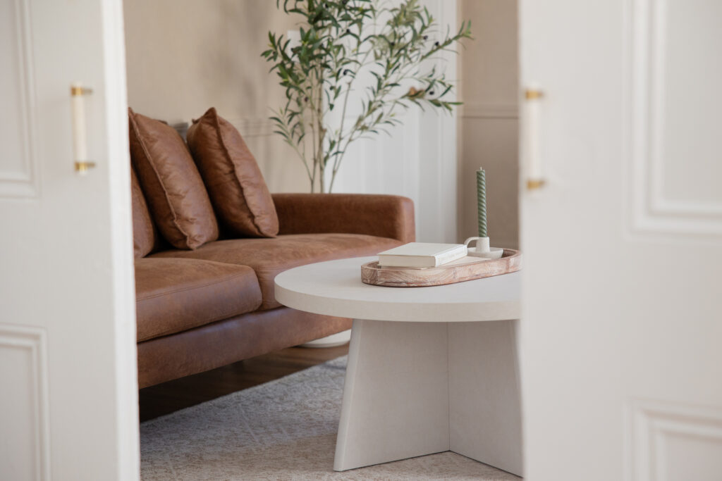 Living space setup at Evermore Place, a Maine photo studio.