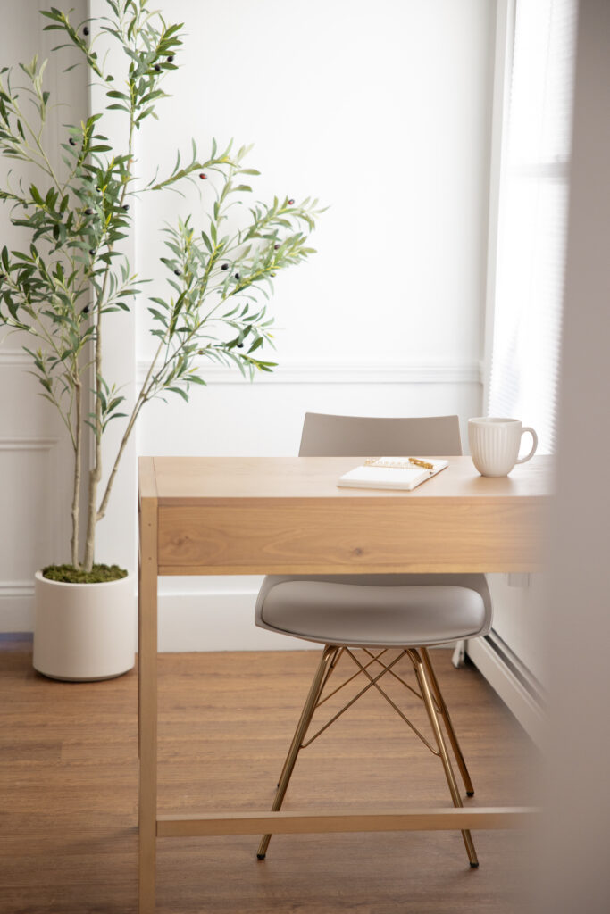 Workspace setup at Evermore Place, a Maine photo studio.
